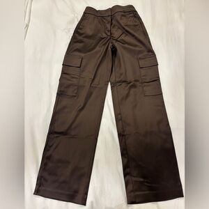 Babaton Aritzia brown silk cargo wide leg pant